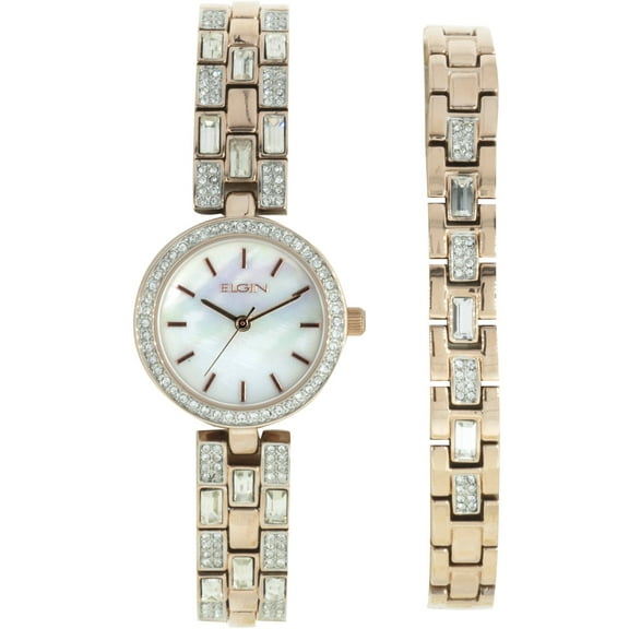 Elgin Adult Female Round MOP Dial Analog Watch and Bracelet Set (EG10003ST)