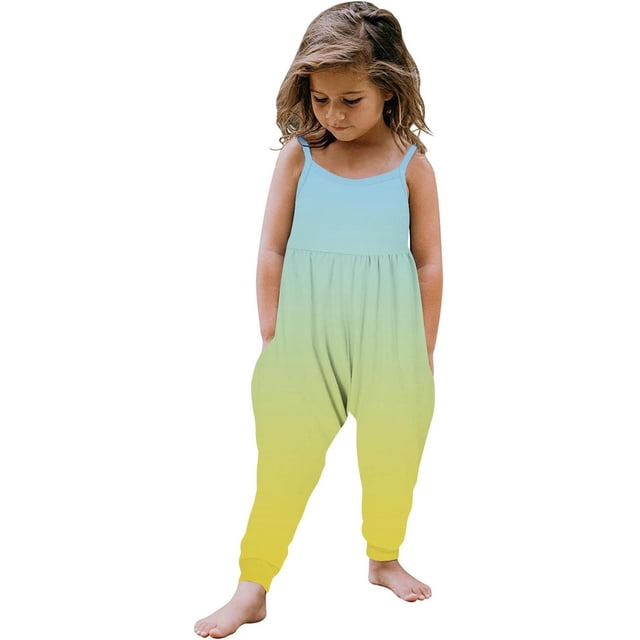 Odeerbi 1-6 Años Niñas Traje de Verano Gradiente Camisola Romper Casual Respirable Comfortable Overalls Correa Bib Pantalones En General Traje de Juego