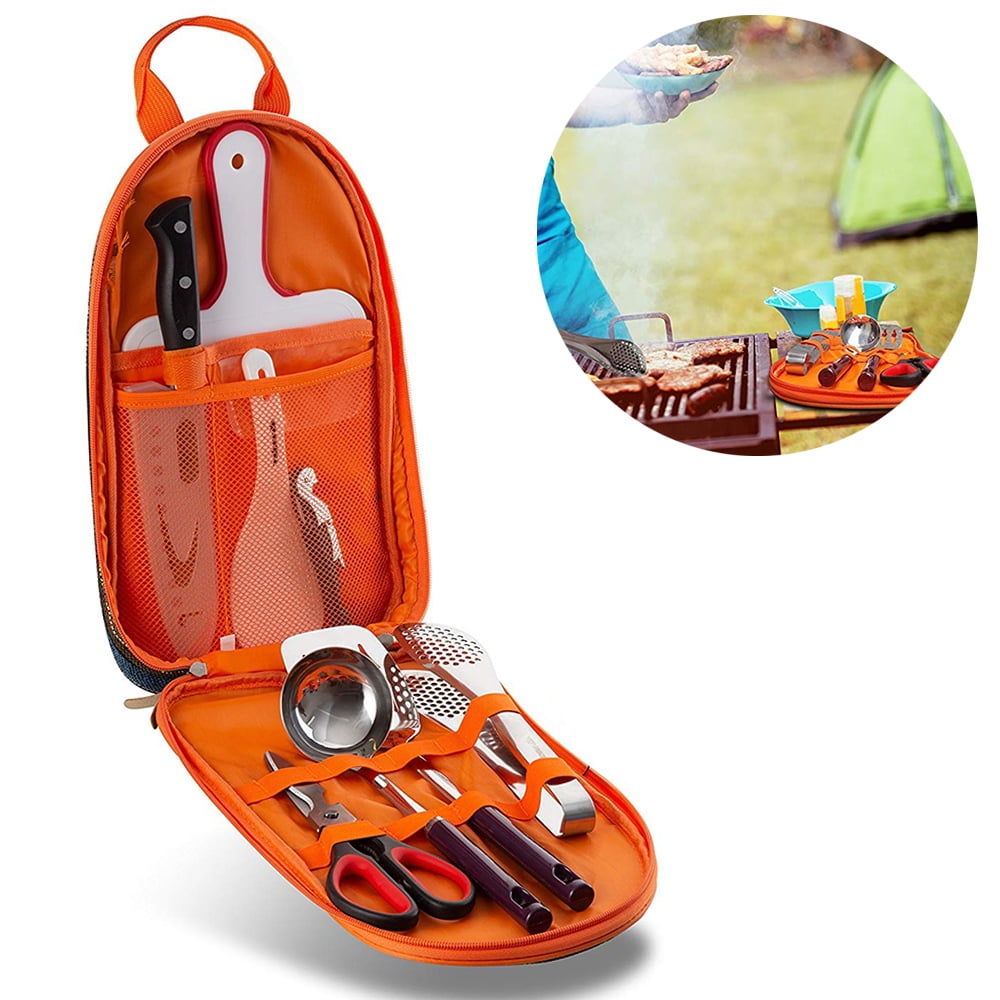 Camp Kitchen Utensil Organizer Travel Set, Portable BBQ Camping Cookware Utensils Travel Kit