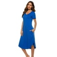 thumbnail image 1 of Chemises de Nuit à Manches Courtes pour Femmes, Col en V, Longueur Complète, Grande Taille, 1 of 5