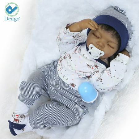 Deago 22 Inch 55cm Reborn Baby Dolls Simulation Black Indian Style Soft Silicone Vinyl Lifelike Newborn Realistic Child
