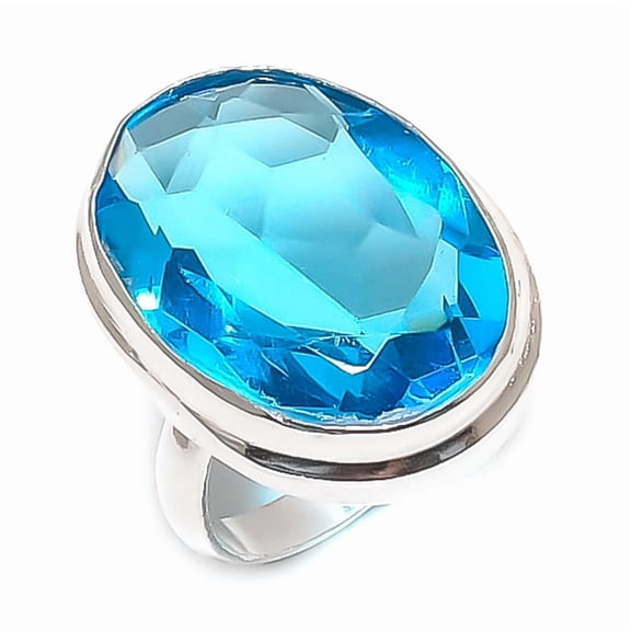 Natural Swiss Blue Topaz Gemstone 925 Sterling Silver Jewelry Ring Size 6