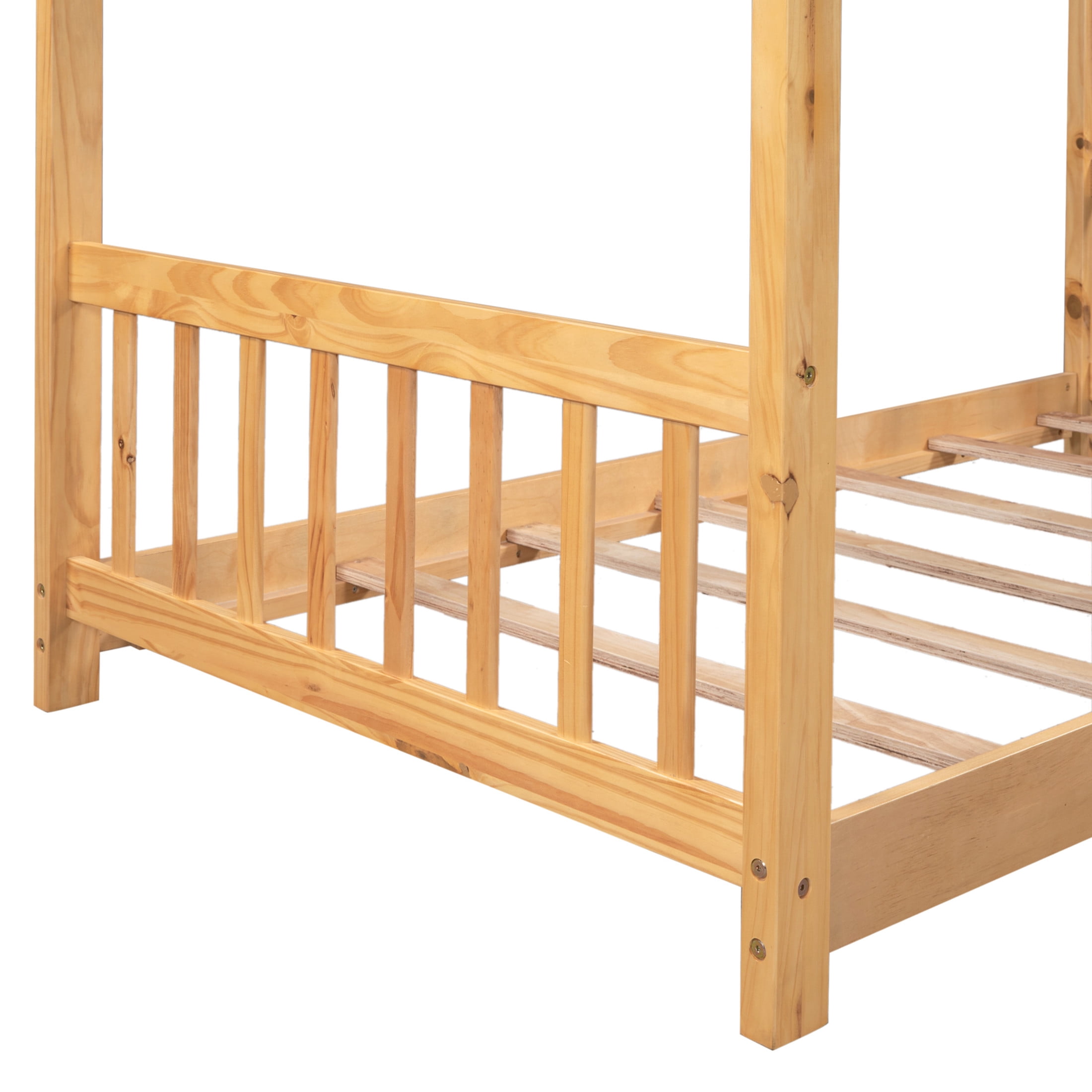 Noble House Lexie Twin White House Bed, Playful Roof Design Kids Platform Bed, Solid Pine Wood, Oak