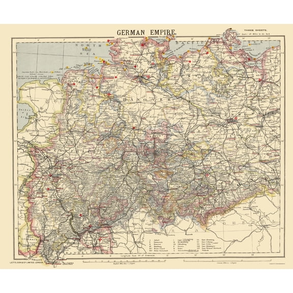 Historic Map - German Empire 1 - Letts 1883 - Vintage Wall Art