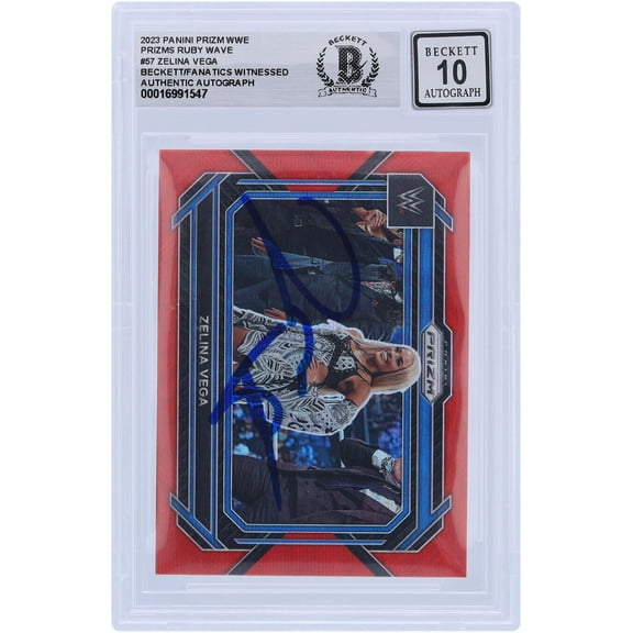Zelina Vega WWE Autographed 2023 Panini Prizm Ruby Wave Prizm #57 Beckett Fanatics Witnessed Authenticated 10 Card - Fanatics Authentic Certified