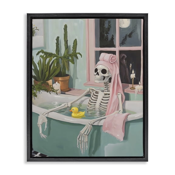 Stupell Industries Midnight Soak Skeleton Black Framed Floater Canvas Wall Art, design by The Prints Vibe