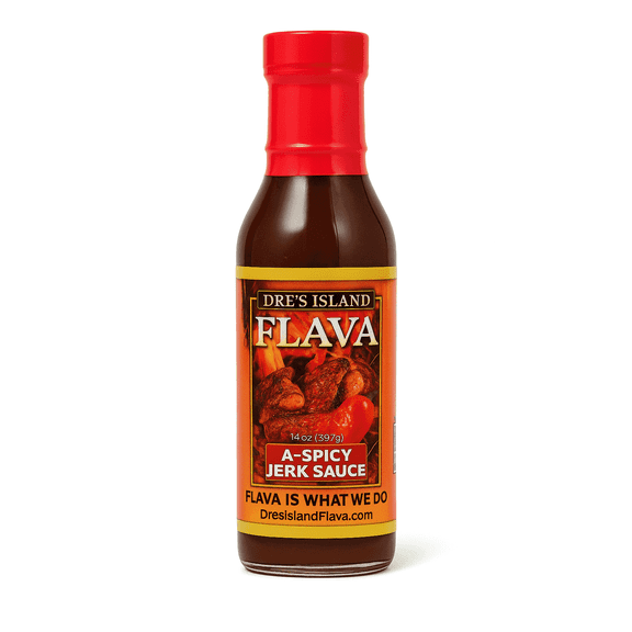 Dre's Island Flava A-Spicy Jerk Sauce, 14 oz