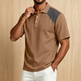 thumbnail image 6 of Fabrcox Men's Polo Shirts Short Sleeve Collared Henley Men's Linen Shirt Lightweight Relaxed Fit Color Block Travel Athletic Mens Golf Shirts Brown S, 6 of 7