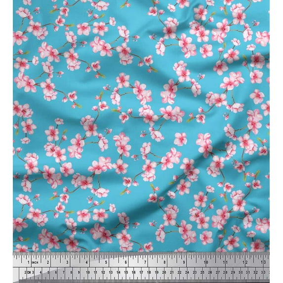 Soimoi Polyester Crepe Fabric Blossom Floral Fabric Prints by Yard 52 Inch Wide