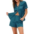 thumbnail image 1 of Conjuntos de pijama para mujer INSPIRE CHIC de manga corta con botones y pantalones cortos, conjuntos de lounge XS azul pavo real, 1 of 5