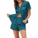 thumbnail image 1 of Conjuntos de pijama para mujer INSPIRE CHIC de manga corta con botones y pantalones cortos, conjuntos de lounge en azul pavo real, 1 of 5