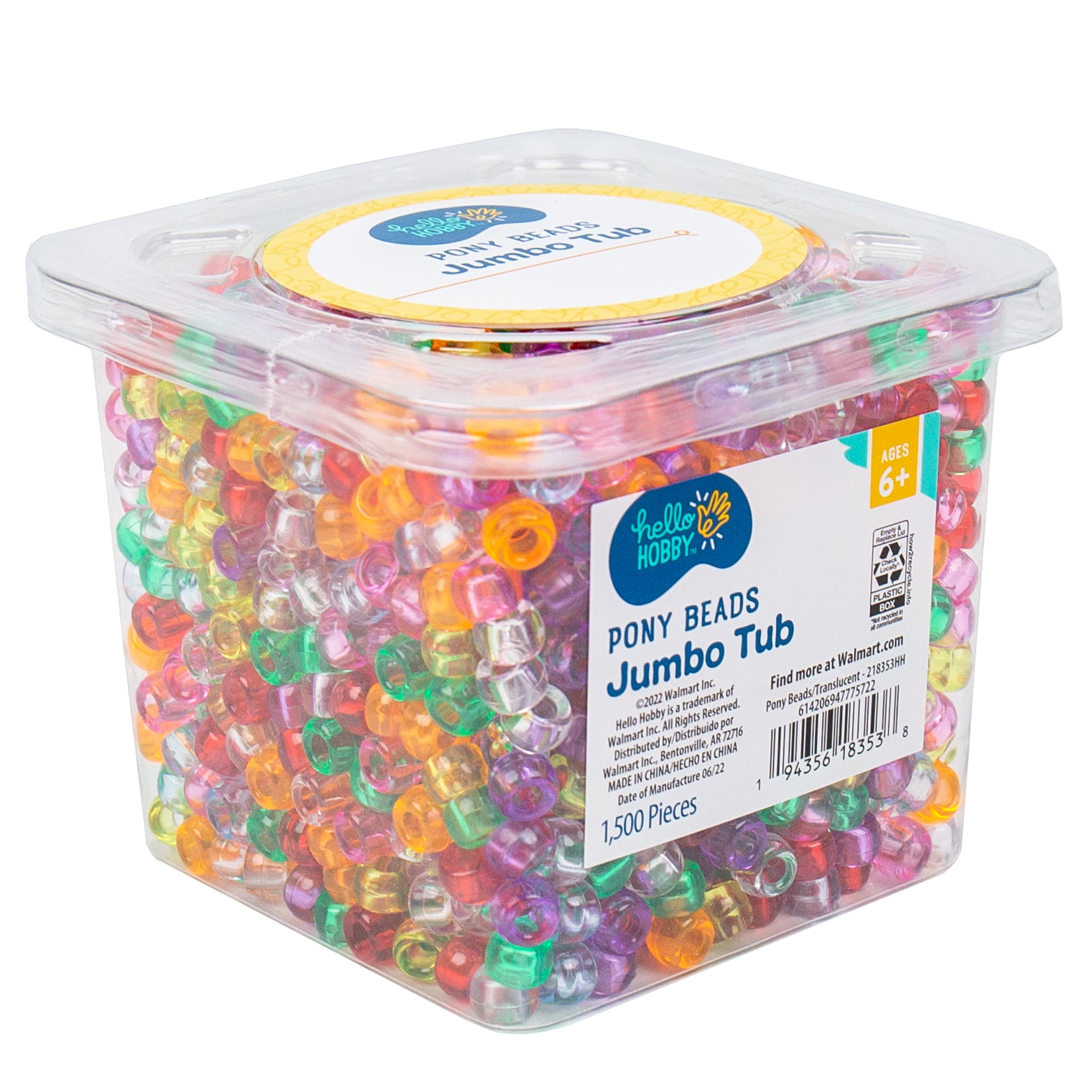 Hello Hobby Pony Beads, Translucent, 500-Pack, Boys and Girls, Child, Ages  6+