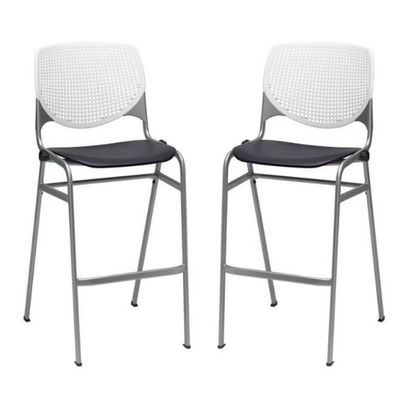 Home Square Stack Barstool in White Back/Black Seat - Set of 2