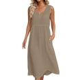 thumbnail image 3 of Vivianyo HD Women's Split V-Neck Midi Dress, Summer Casual Empire Waist Dress for Women, With Sleeveless Cut and Side Pockets, Women's S, Sizes S-2XL, 3 of 5