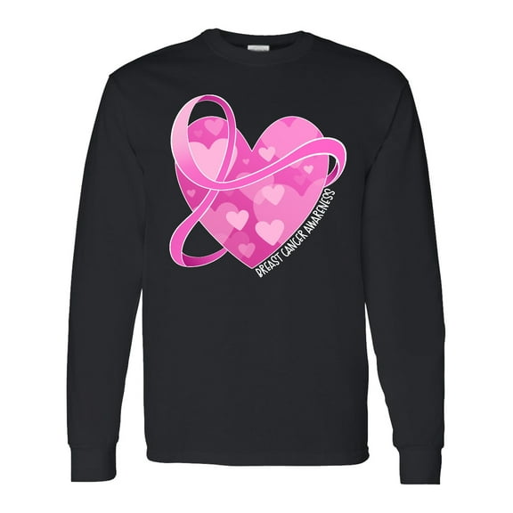 Inktastic Breast Cancer Awareness Pink Ribbon Around Heart Long Sleeve T-Shirt