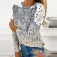 thumbnail image 2 of Women's O-Neck Lace Patchwork Tops Plus Size Long Sleeve Pullover Classic-Fit Hollow Out Gradient T-Shirts, 2 of 5