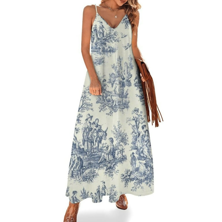 Powder Blue French Toile Picnic Designs Sleeveless Dress Women's skirt  ceremony dresses - Walmart.com