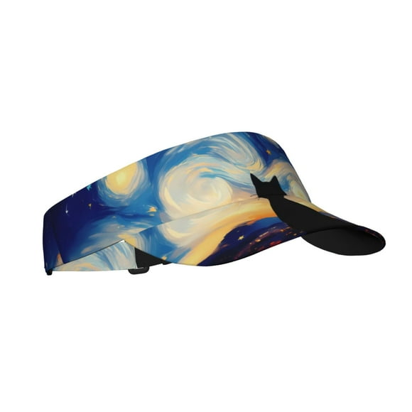 Vsdgher Cat Under Starry Skies Print Adult Sunscreen Visor Cap,1 Piece of Sport Sun Visor Hats Adjustable Sun Hat for Outdoor Activities Fits for Women and Men (One Size)