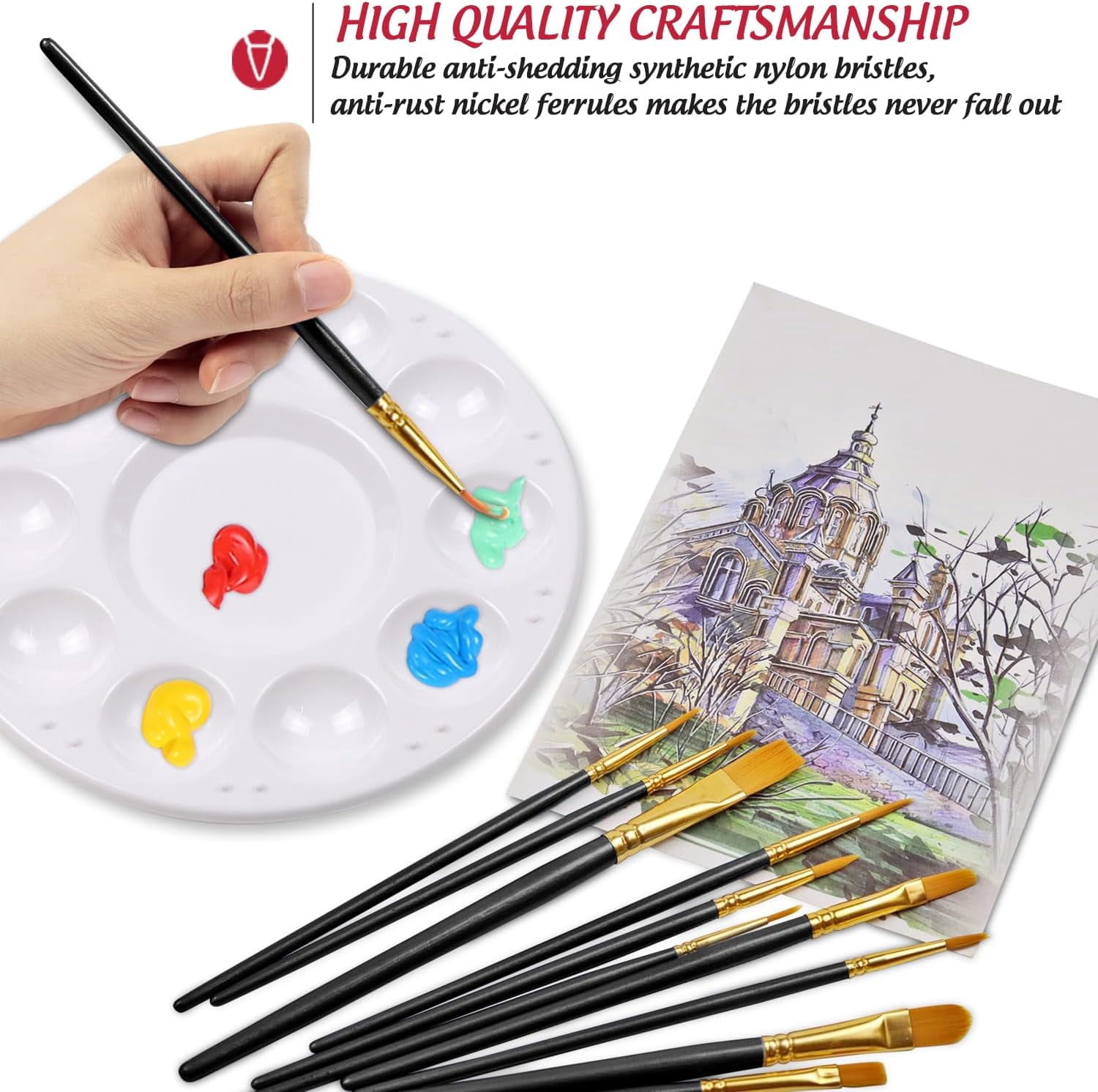 JJEAN-Paint Brushes Palettes Set by , 2 Packs/20 Easter Egg Painting Brushes - Assorted Sizes and Shapes with 5 Paint Trays for Acrylic Watercolor Oil Gouache Tempera and Body Painting (Black)