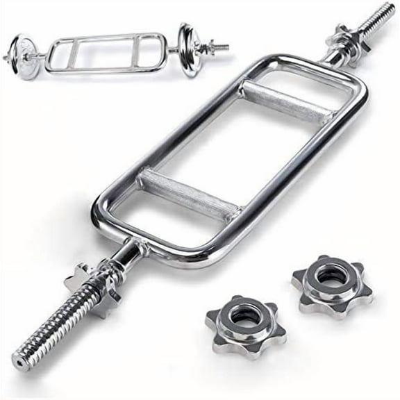 34 Inch Triceps Bar Weight Bar Standard Threaded Solid Triceps Bar Hammer Curl Weight Barbell with 2 Ring Collars Home Gym Weightlifting & Bodybuilding Exercise for Squats Deadlifts Shrugs