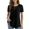 thumbnail image 1 of B91xZ T-Shirts pour Femmes Manches Courtes Tunique Décontractée Ample avec Poche, Noir L, 1 of 4