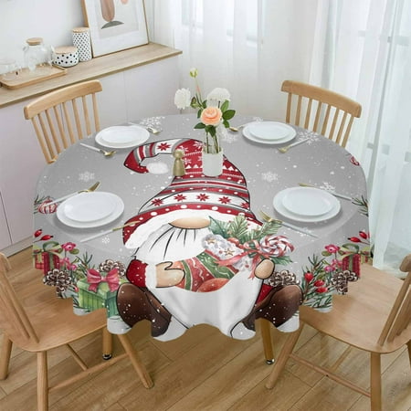 

Round Tablecloth Christmas Snowflakes Gnome Waterproof Wedding Decor Table Cover Xmas Home Decorative