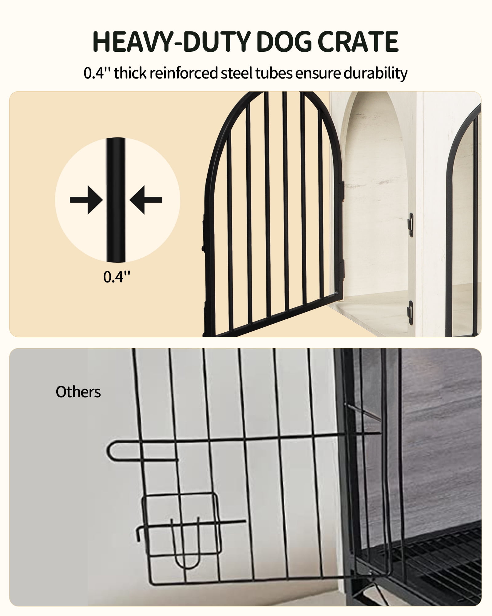39.4" Dog Crate Furniture, Dog Kennel Indoor Arched Door Design for Small/Medium/Large Dog
