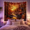 thumbnail image 2 of Autumn River Landscape with Cabin at Sunset, Serene Digital Art for Nature Lovers, Rustic River Scene Artwork, Housewarming Gift Tapestry Wall Hanging for Bedroom and Living Room, 2 of 7