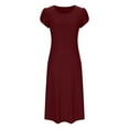 thumbnail image 4 of Stamzod Womens Dresses with Pocket Summer Solid Color Round Neck Ruffle Sundress Short Sleeve Casual Vacation Beach Maxi Dresses Wine A L, 4 of 6