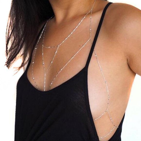 SIfdSeng Women Alloy Bead Body Chain Beach Bikini Necklace Bralette Chain
