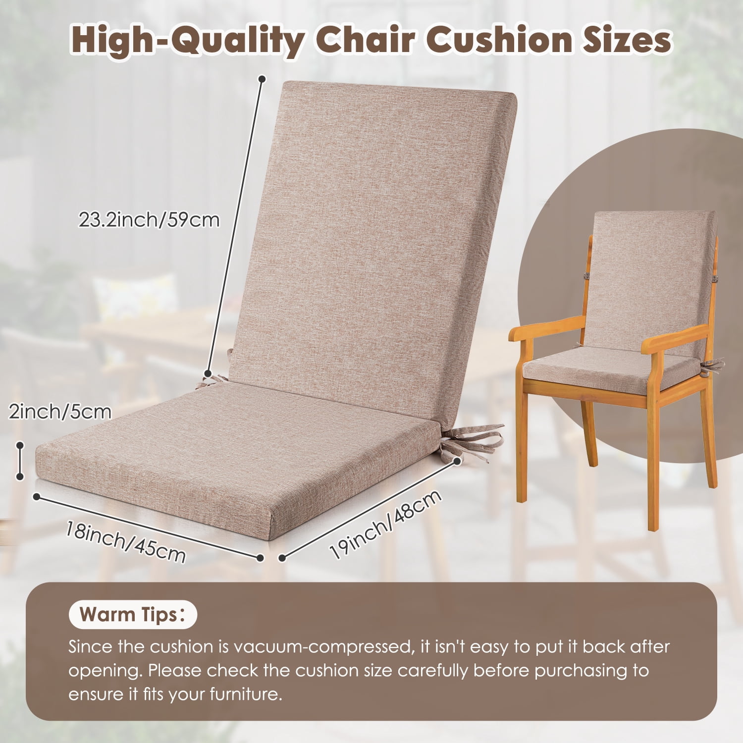 MOONORAH Outdoor Chair Cushions, 42"L x 18"W High Density Sponge with Zipped Waterproof Seat Cushion, Rectangle Patio Seat Cushion for Garden Sofa Midback Rocking Chair, Linen