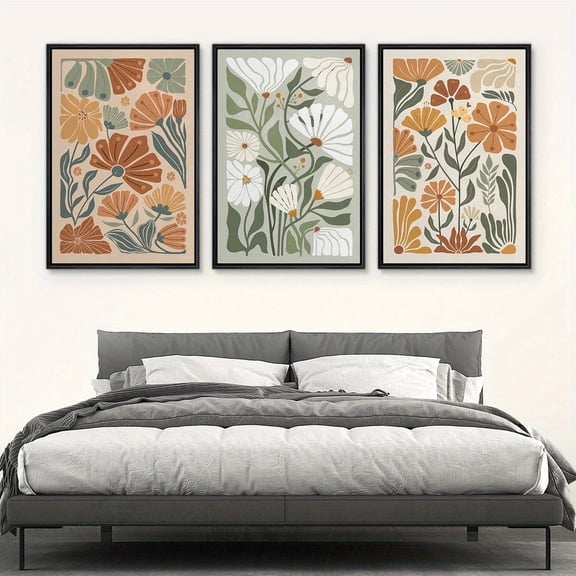 3pcs, Wall Art, Canvas Wall Art Prints Set of 3, Wildflowers Floral Greenery Illustrations, Bohemian Style Living Room Wall Decor, Poster Prints, Unframed