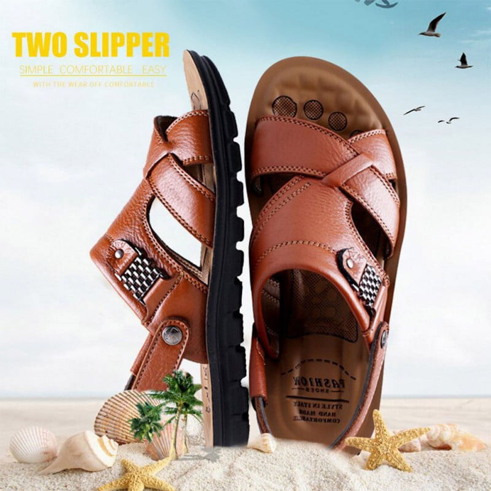 Men Summber Sandals Leather Open Toe Beach Sandal Outdoor Wading Boat Fisherman Sandals Sport Sandals