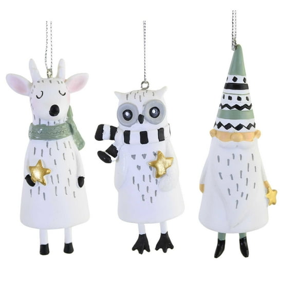 Holiday Ornament Owl Gnome Deer Set Polyresin Stars Christmas Mx180818