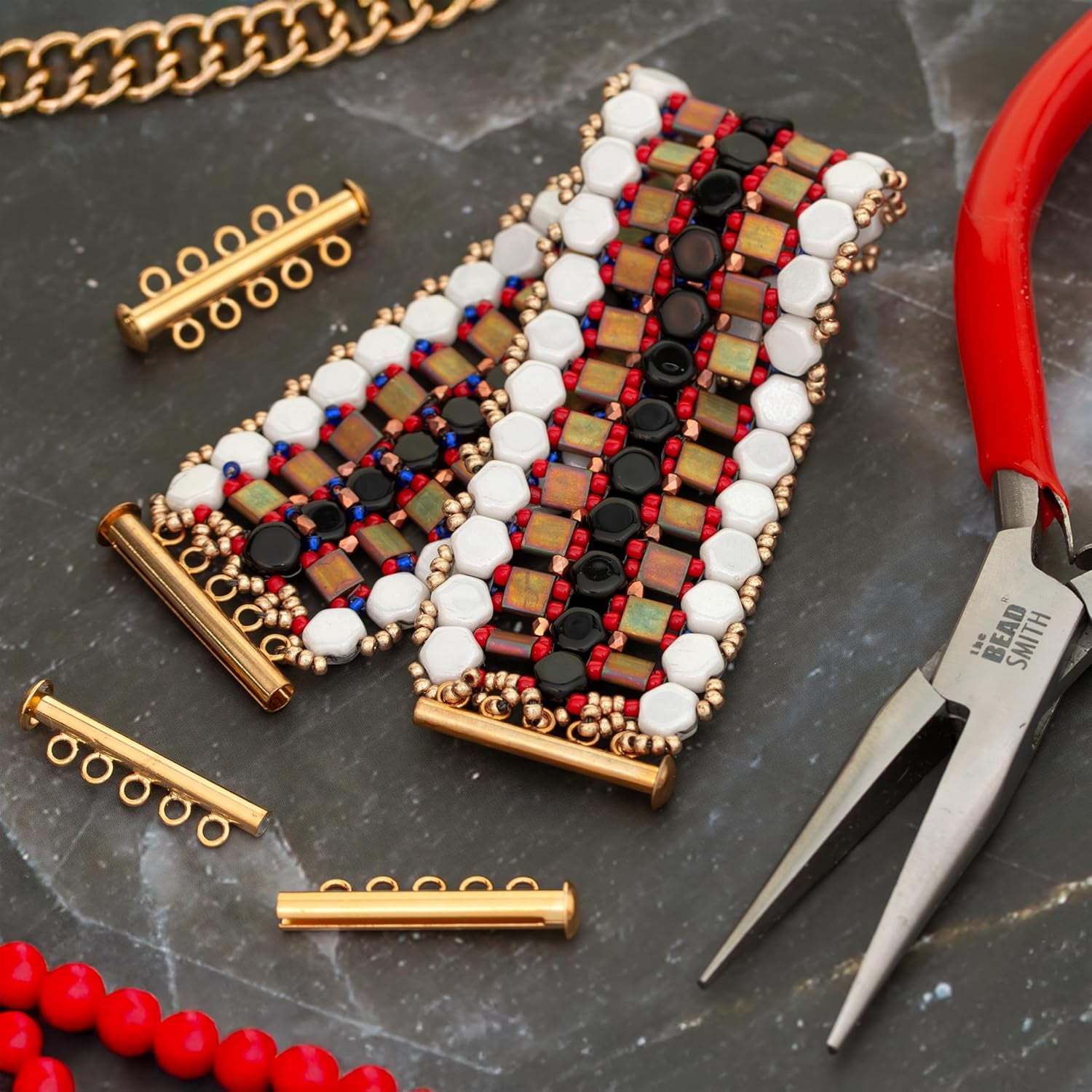 The Beadsmith Magnetic Multi-Strand Slide Lock Clasp - Gold-Plated, 32 mm, 5 Strand Designs, 24pc