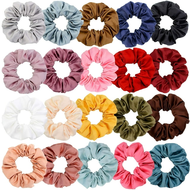 Chloven 20 colores grandes coleteros de satén elásticos para el pelo, coleteros, coleteros, coleteros vintage, accesorios para mujeres y niñas