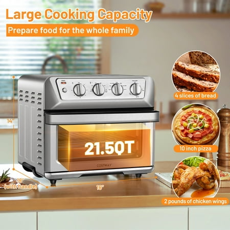 Costway - 21.5QT Air Fryer Toaster Oven 1800W Countertop Convection Oven w/ Recipe - Silver