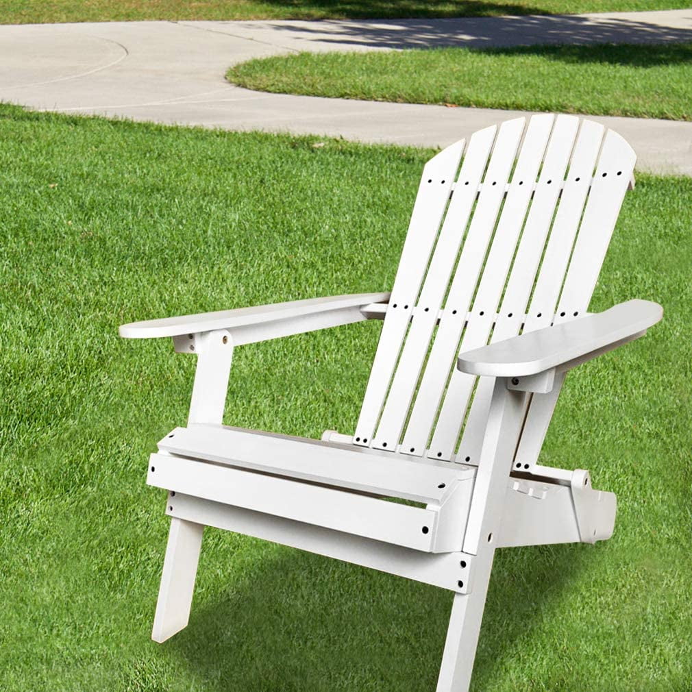 Wooden Adirondack Chair Folding Fire Pit Chair Resin Deck Chair for Adults & Seniors Resting in Patio,Yard, White