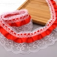 IDONGCAI Red Lace Ruffle 3-Layer Ruffles Edge Trims Satin Pleated Lace ...