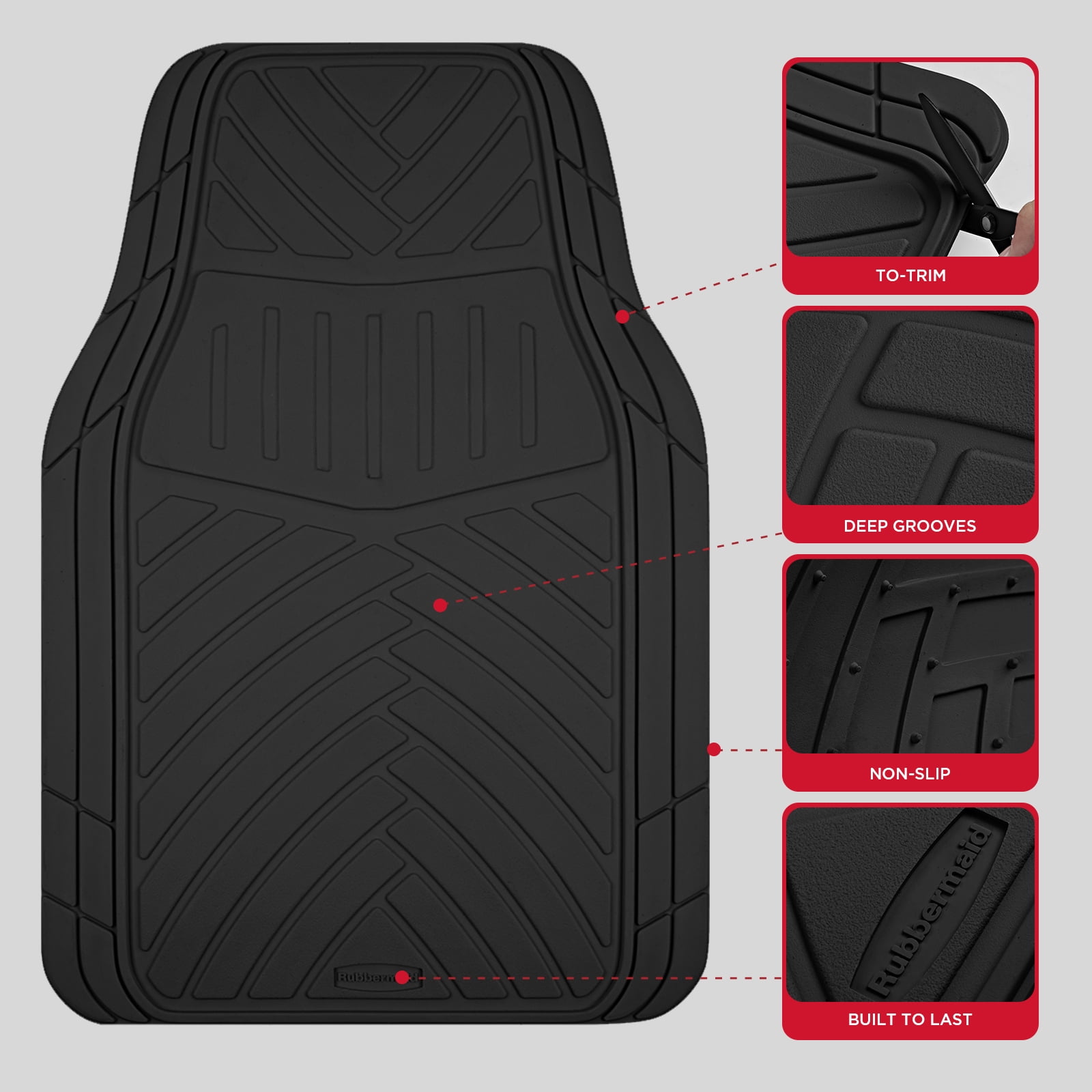 Rubbermaid Car Floor Mats Set, Lightweight Floor Mats,All-Weather Rubber  Car Mats, Non-Slip, Easy to Clean, Universal Fit for Cars, Trucks & SUVs, Black