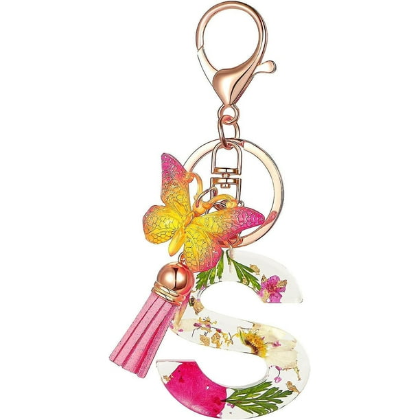 Lindos llaveros para mujeres y niñas, llaveros con letras iniciales con borla de mariposa, dijes para bolsos, mochilas y bolsos