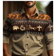 thumbnail image 1 of Camisa occidental para hombre, diseño tribal, retro, geométrico, con solapa, para exteriores, calle, manga larga, ropa estampada, diseño informal, estilo occidental, 1 of 6