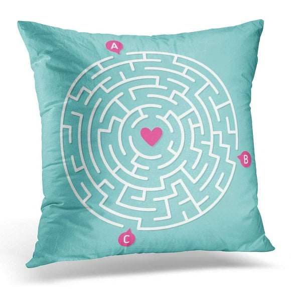 BOSDECO Puzzle Round Labyrinth Maze Game Find Your Path to Heart Concept of Love Challenge Pillowcase Pillow Cover Cushion Case 16x16 inch