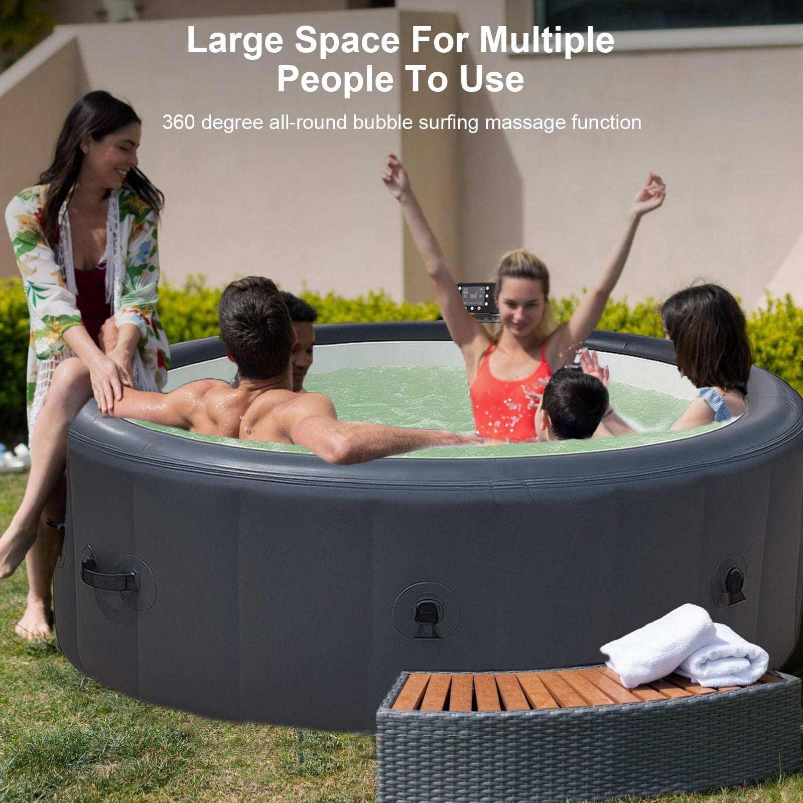 196*71cm Hot Tub, Swimming Pool With Heating, Bubble Massage, Ambient Lighting, Filtration, And One Click Inflation. Home Inflatable Massage Bathtub, Grey