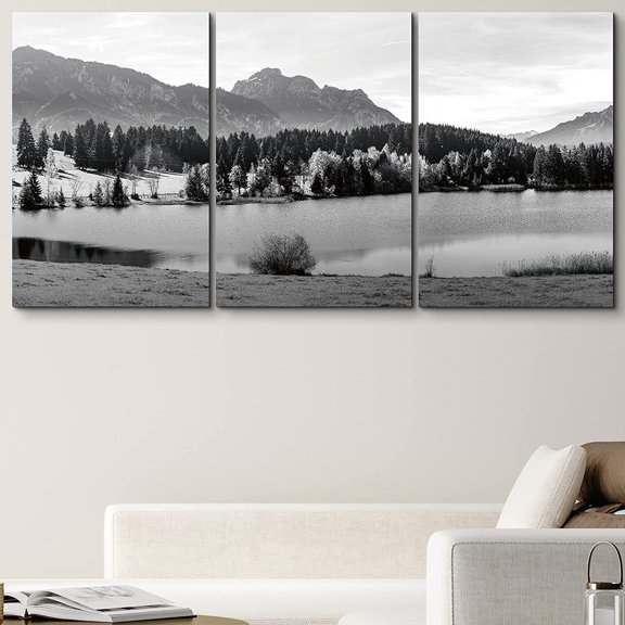 PixonSign Canvas Print Wall Art Set Vintage Mountain, Forest & Hills Nature Wilderness Photography Realism Rustic Landscape Relax/Calm Black and White for Living Room, Bedroom, Office - 16"x24"x3