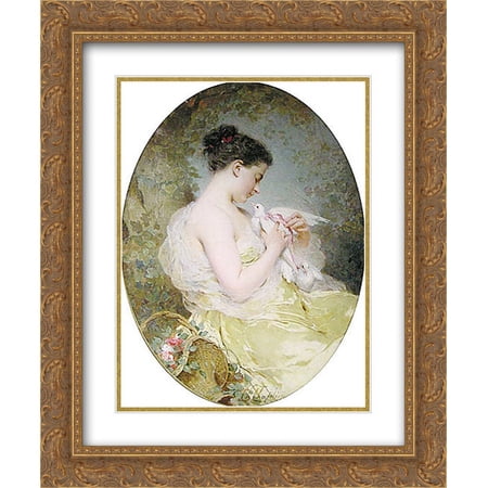 Charles Joshua Chaplin 2x Matted 20x24 Gold Ornate Framed Art Print 'Jeune fille a la colombe'