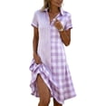 thumbnail image 2 of QUNYINEY A Line Summer Dresses for Women Short Sleeve Midi Plaid Shirt Dress Collared Flowy Loose Fit Vacation Dresses, 2 of 5