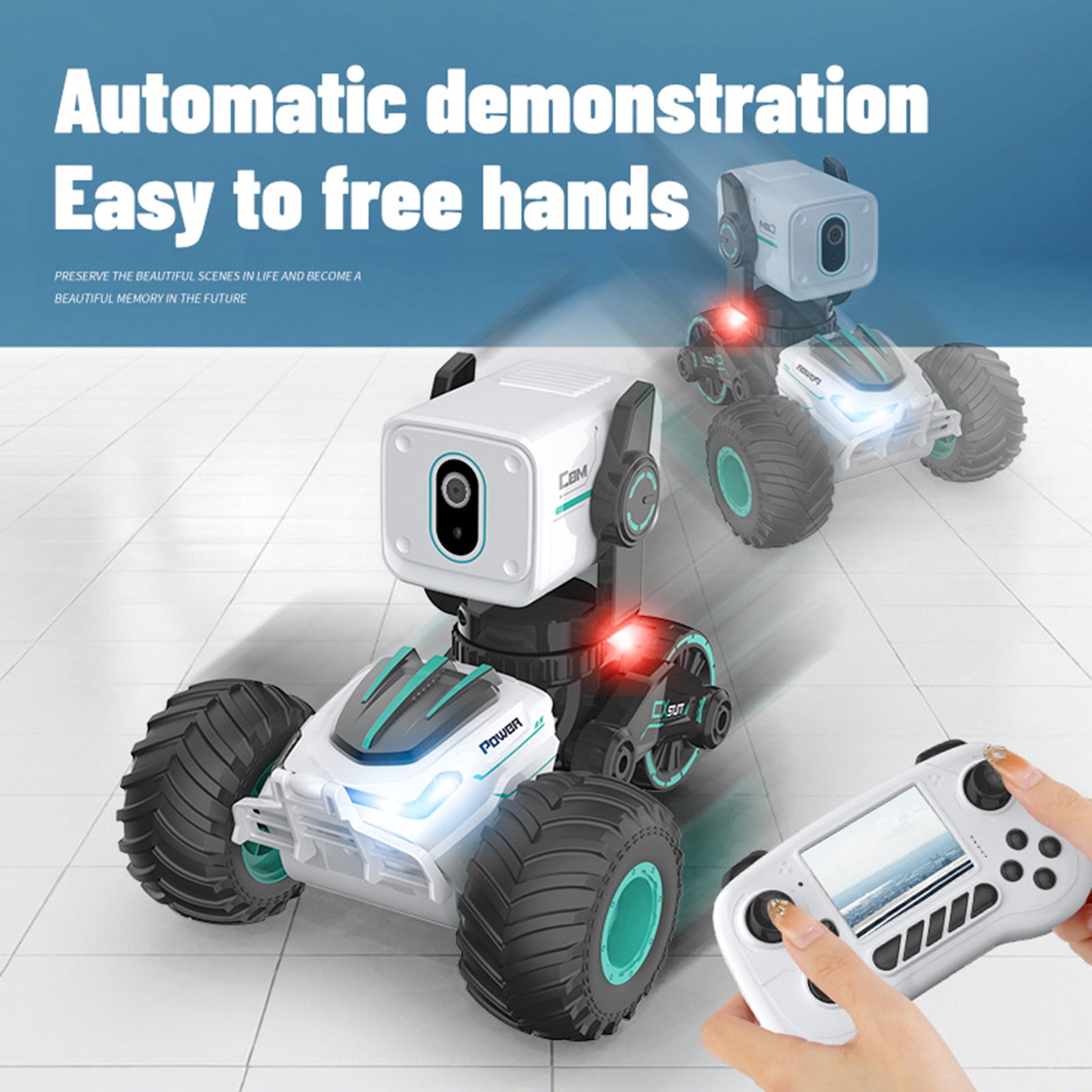Meoldis Remote Control Car with 720P Camera - 4WD Off-Road RC Truck Toy with Real-Time Video, Voice Chat & Rubber Tires - Birthday Gift for Boys Girls (White)
