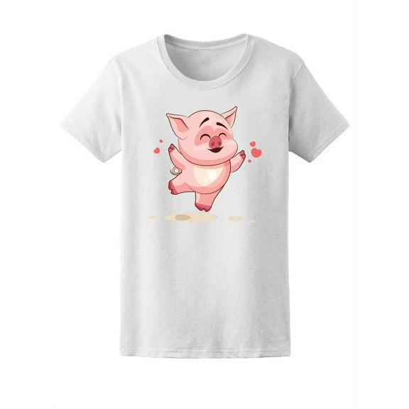 Cute Happy Lovely Pig Jumping T-Shirt Women -Image by Shutterstock, Female x-Large