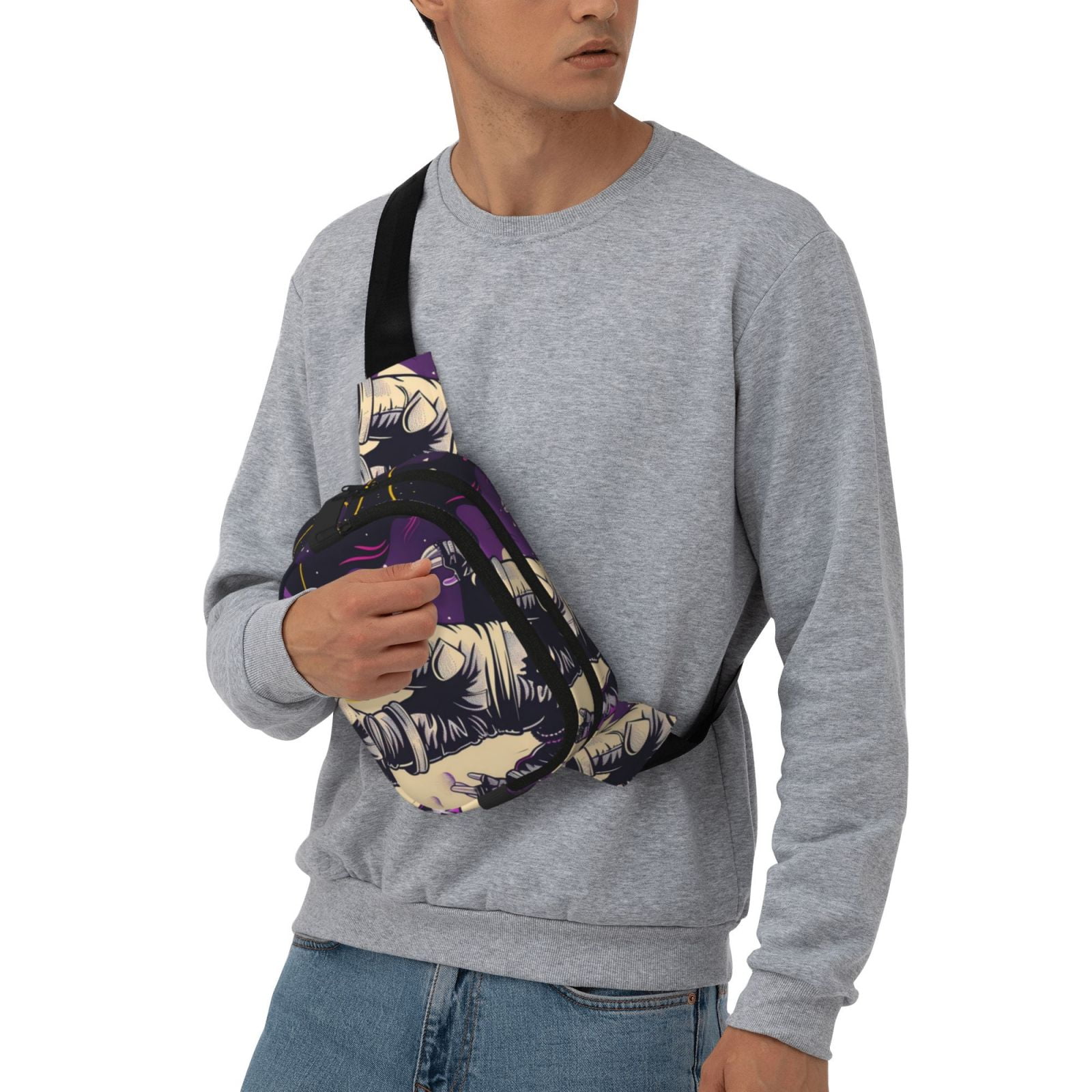 Picia Astronaut Floating purple Space Print Square Double-Layer Waist Bag Mini Adjustable Waist Belt Bag Exercise Running Travel Hiking